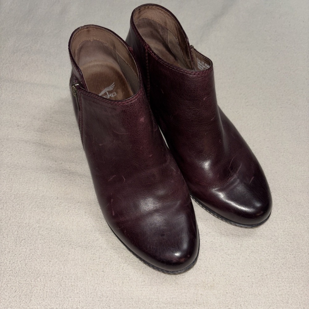 Dansko Leyla Ankle‎ Booties Shoes Womens Size 7.5 US 38 EU Brown Plum  Leather